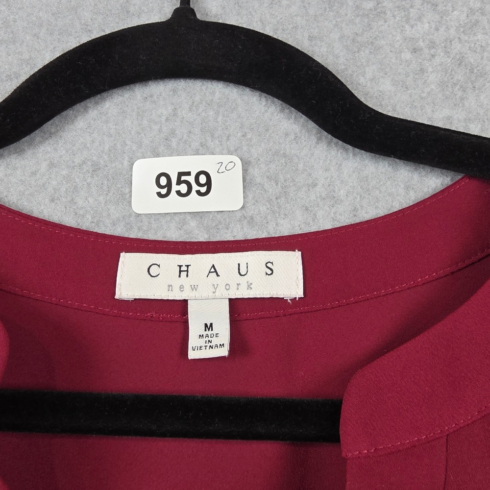 Chaus New York Womens Burgundy Split V-Neck Roll Tab Sleeve Blouse Size M - Picture 4 of 7